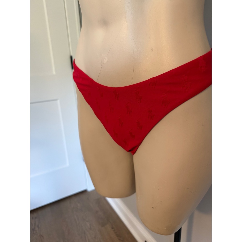 Polo Ralph Lauren Red Tonal Pony Jacquard Bikini Bottom Swim XS
